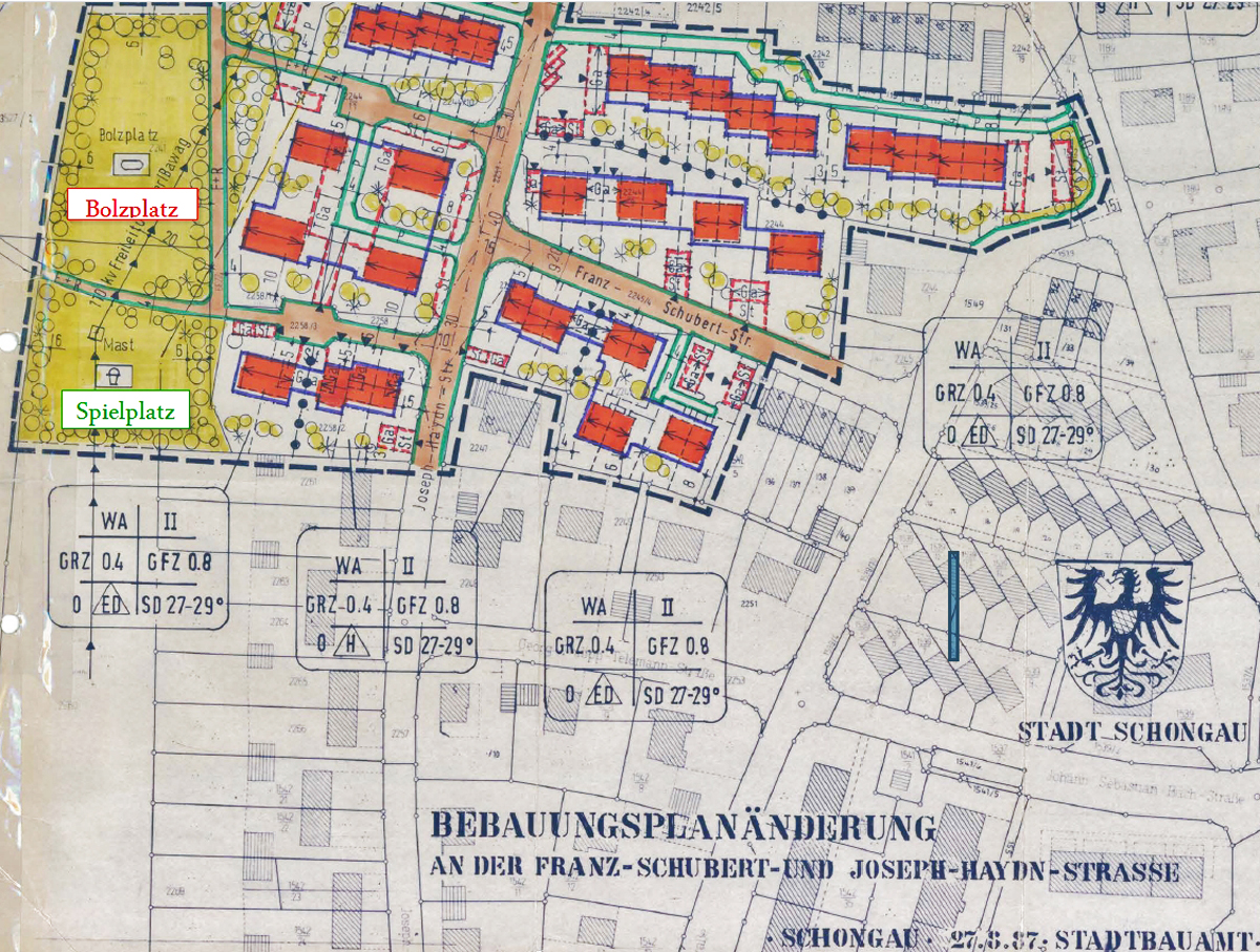 Bolzplatz gemäß Bebauungsplan von 1987 (Quelle: Katasteramt)